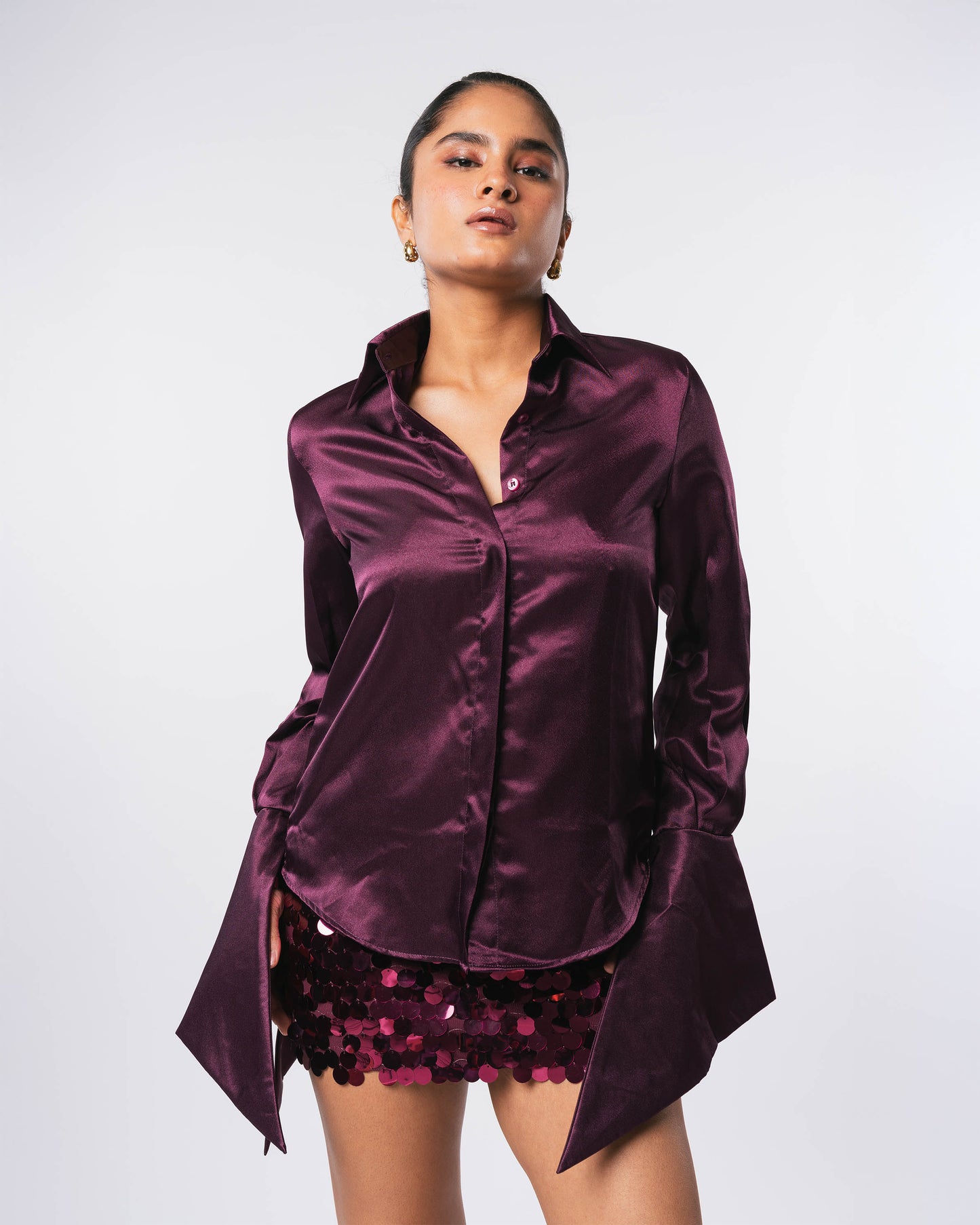 WIDE CUFF SHIRT - WINE