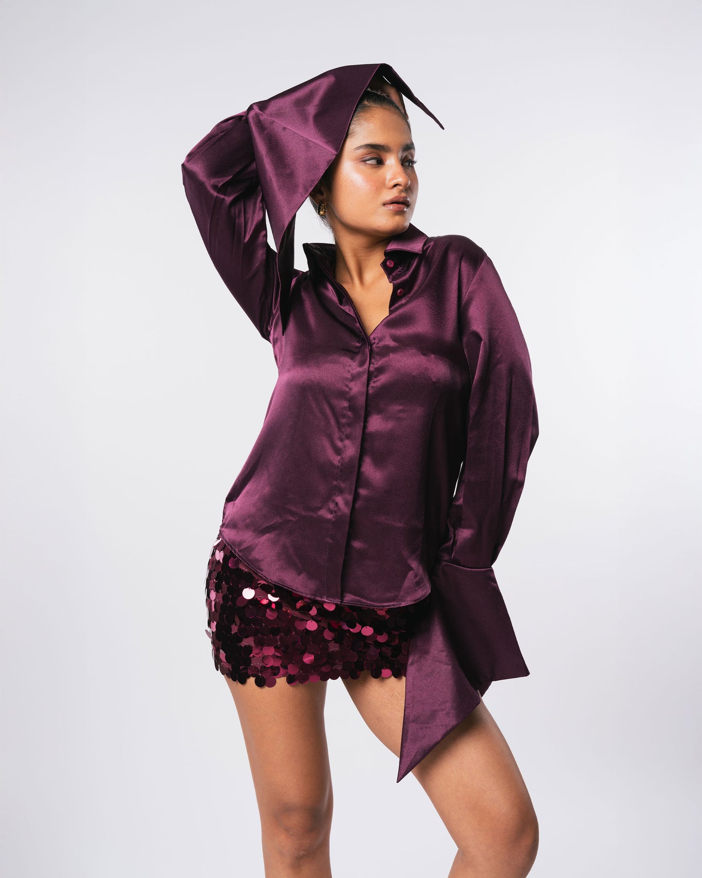 WIDE CUFF SHIRT - WINE