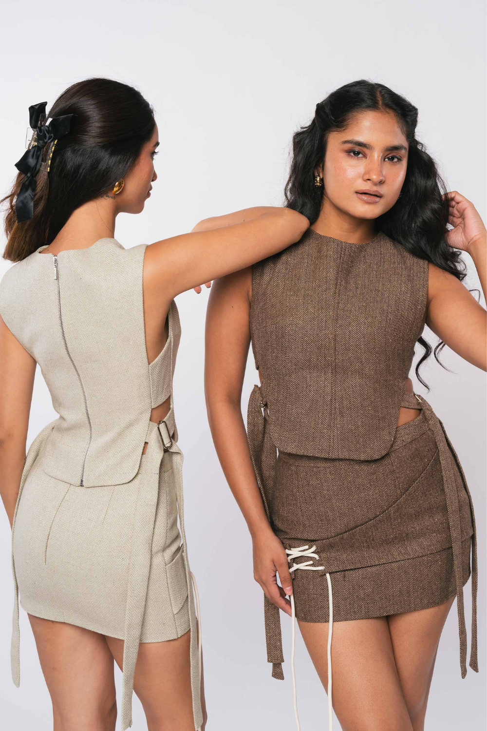 CREME HERRINGBONE SET