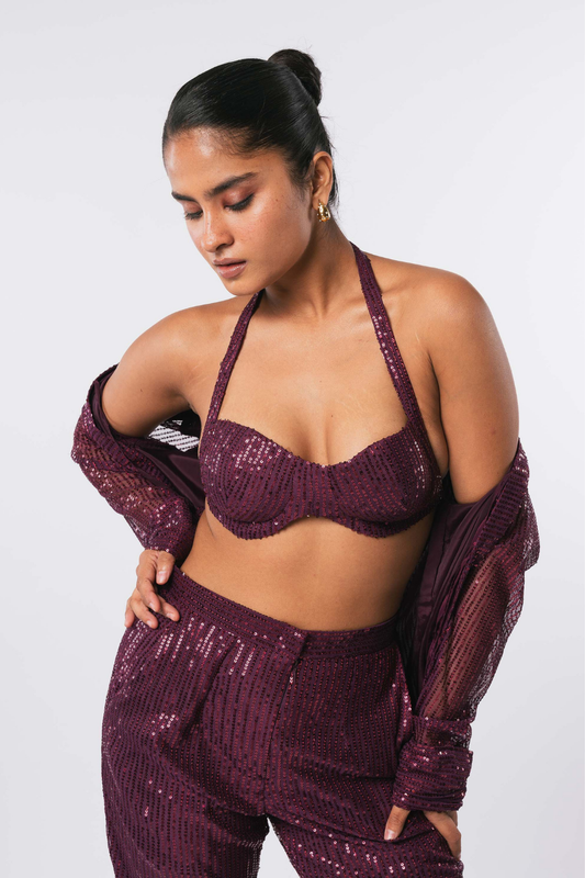 WINE SEQUIN BRALETTE