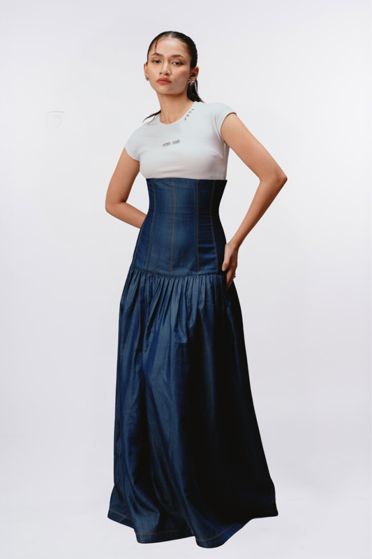 SCULPTED DENIM SKIRT