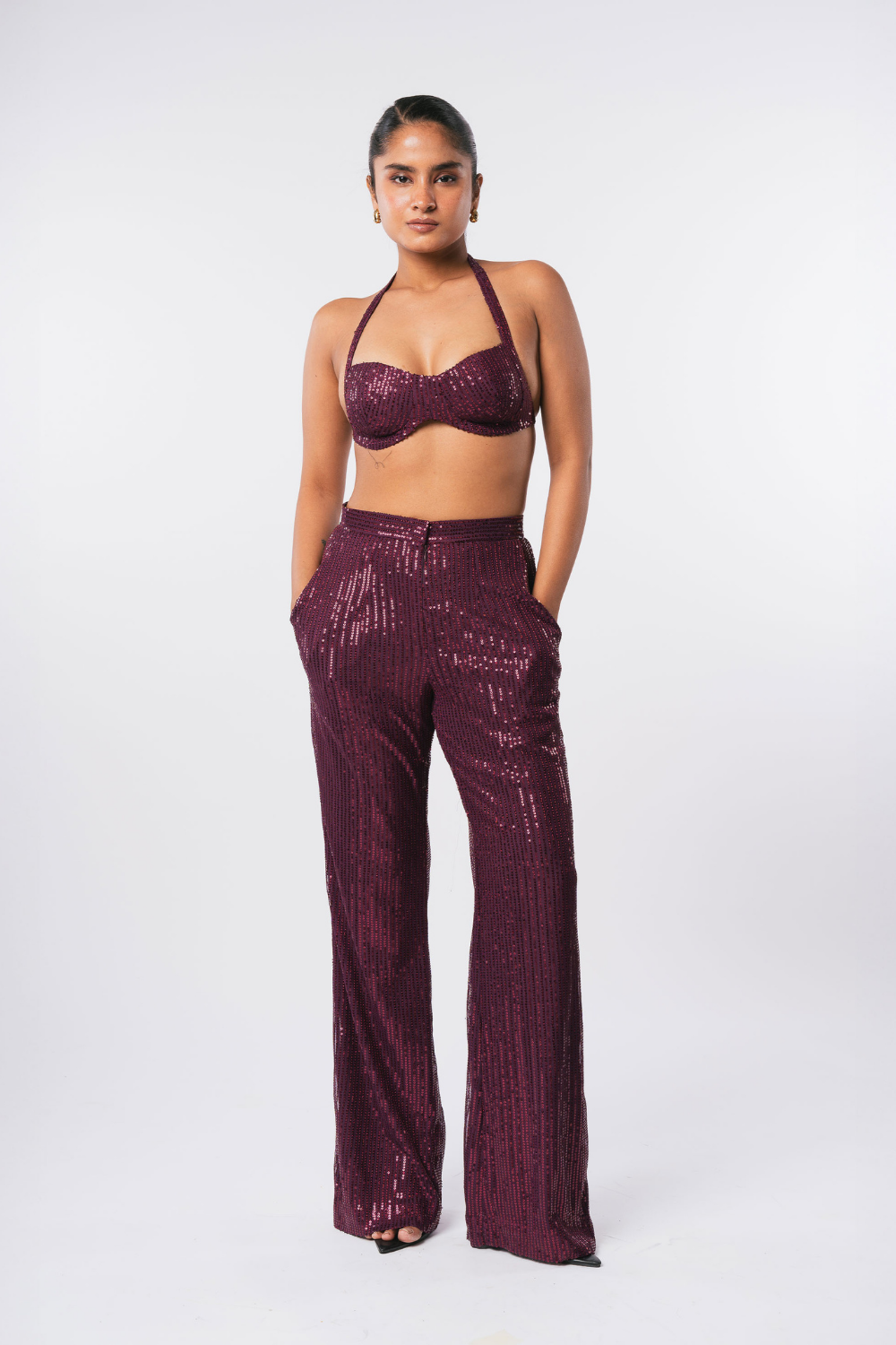WINE SEQUIN BRALETTE