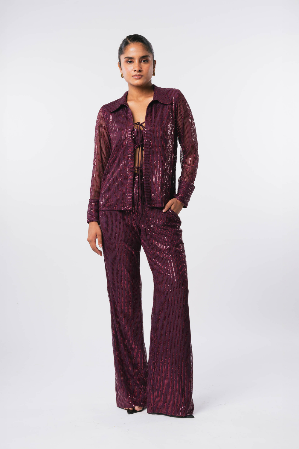WINE SEQUIN SHIRT