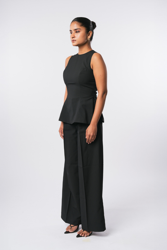 BLACK PINSTRIPE TROUSERS