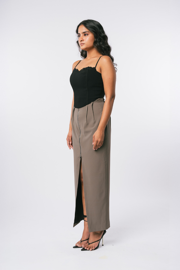 GREY ZIP DOWN MIDI