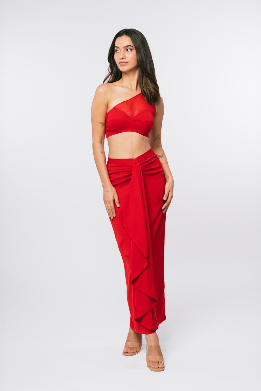 RED ONE SHOULDER MESH BRALETTE