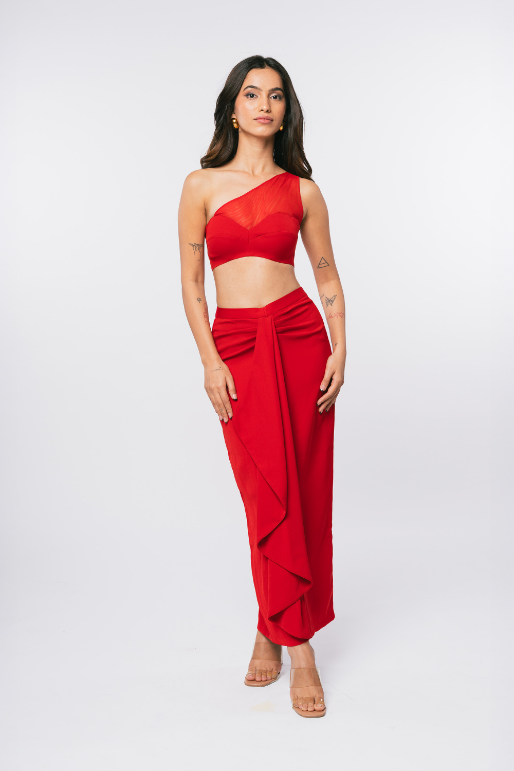 RED ONE SHOULDER MESH BRALETTE