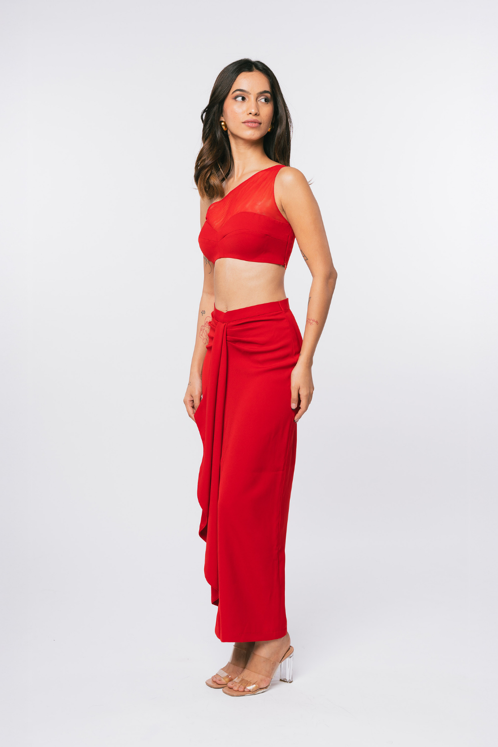 RED ONE SHOULDER MESH BRALETTE