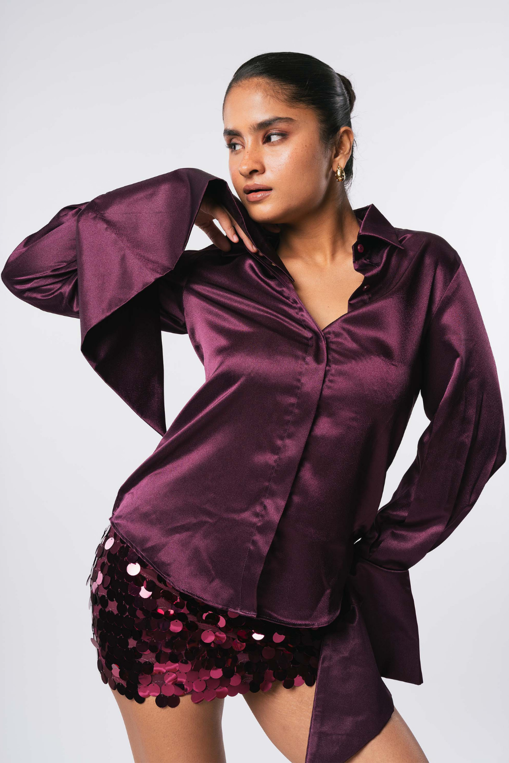 WIDE CUFF SHIRT - WINE