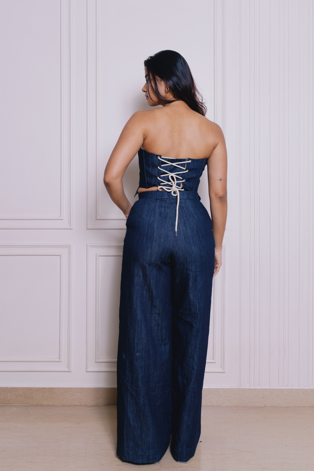 DENIM PLEATED TROUSERS
