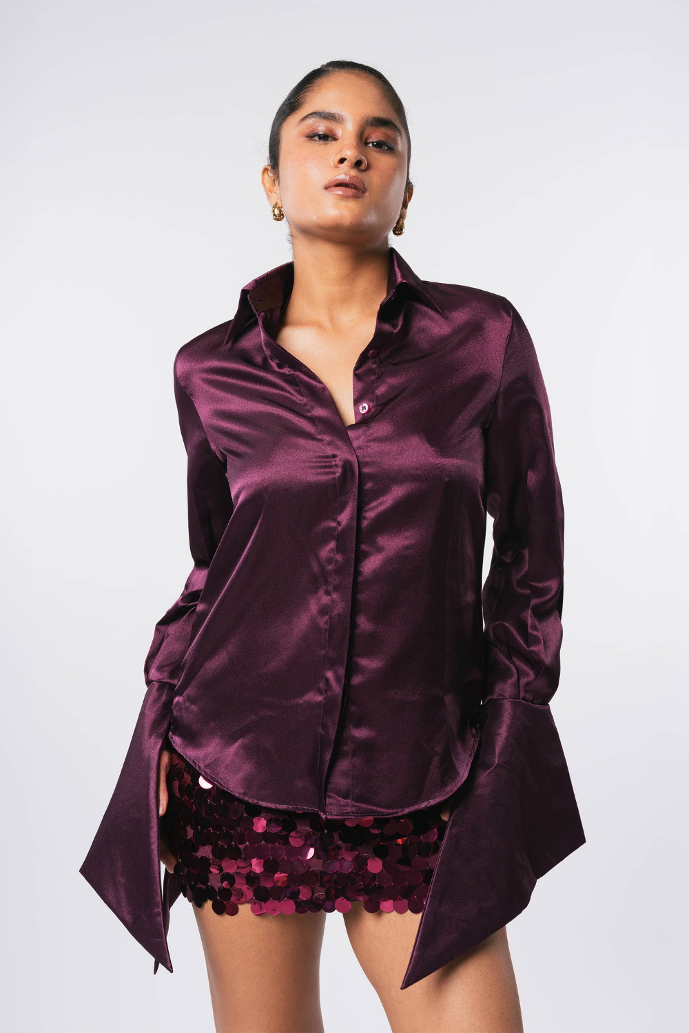 WINE SEQUIN SKIRT