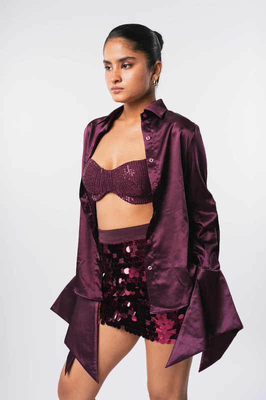 WINE SEQUIN SKIRT