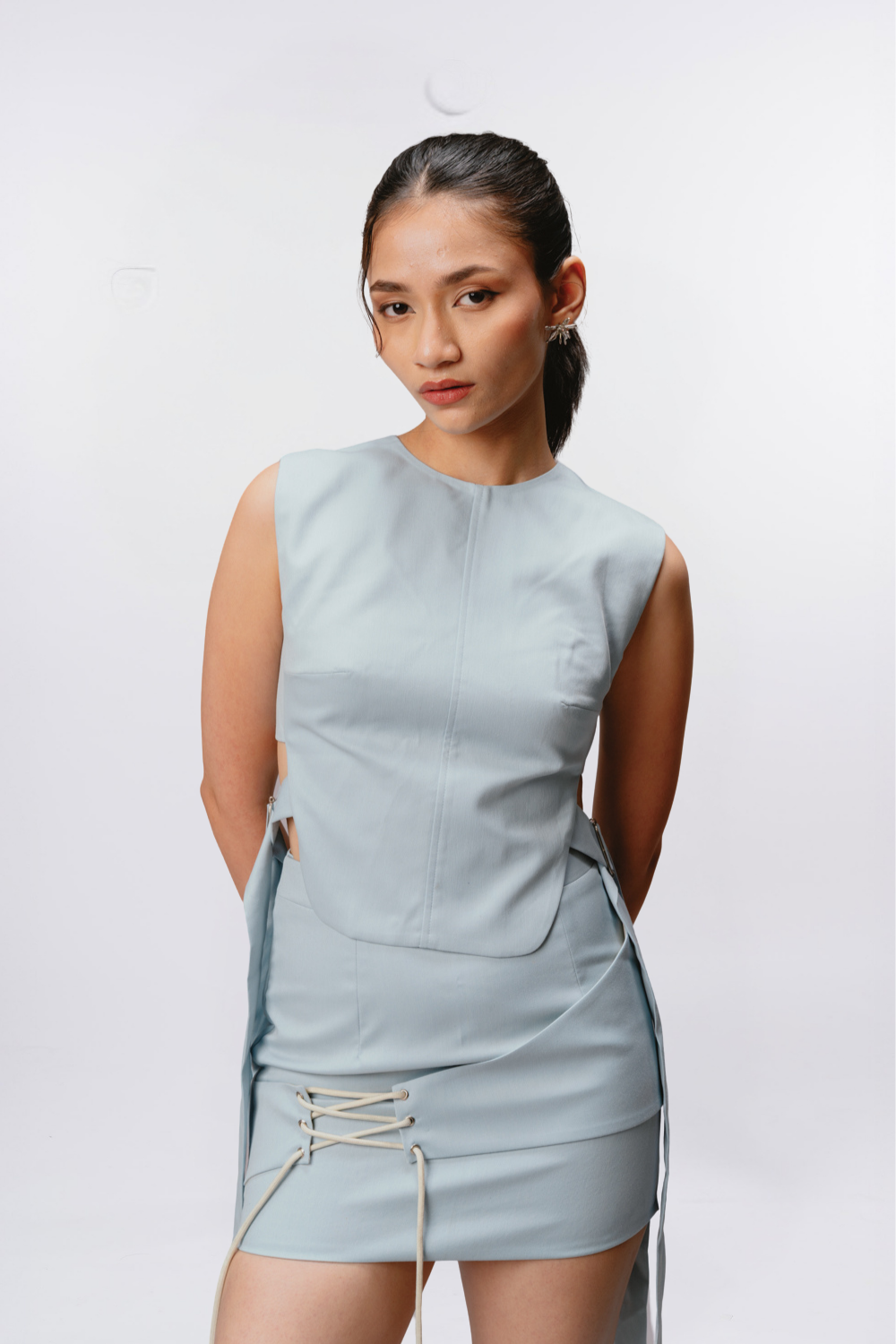 BABY BLUE BUCKLED TOP