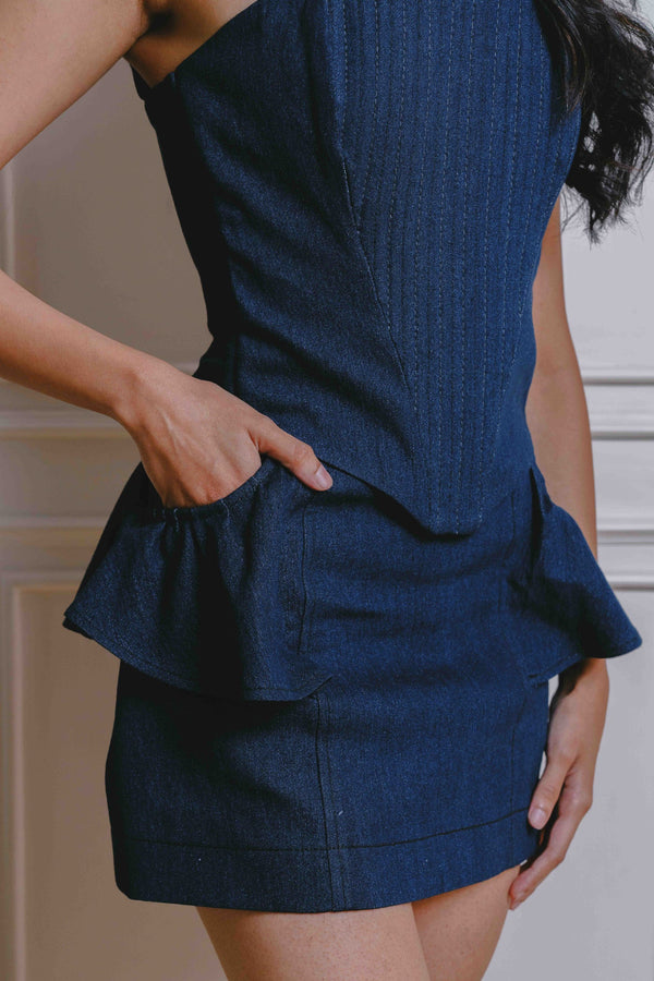 DENIM RUFFLE SKIRT