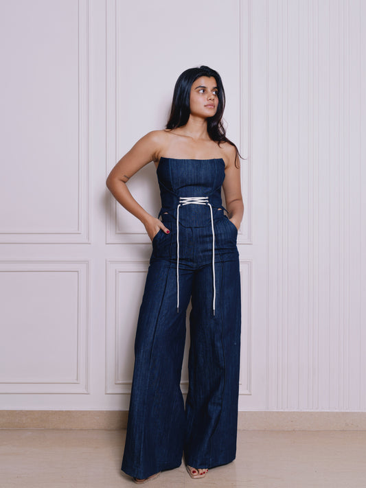 DENIM PLEATED TROUSERS