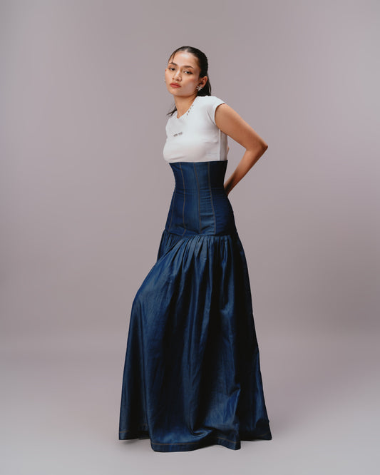 SCULPTED DENIM SKIRT