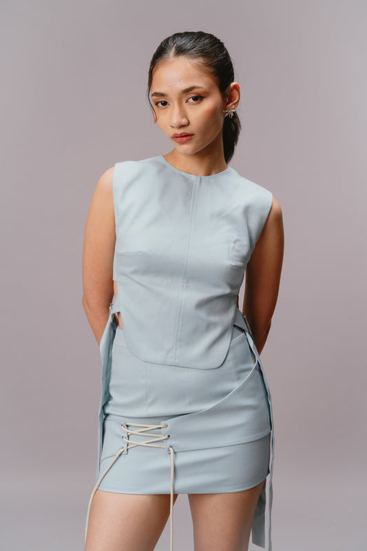 BABY BLUE BUCKLED TOP