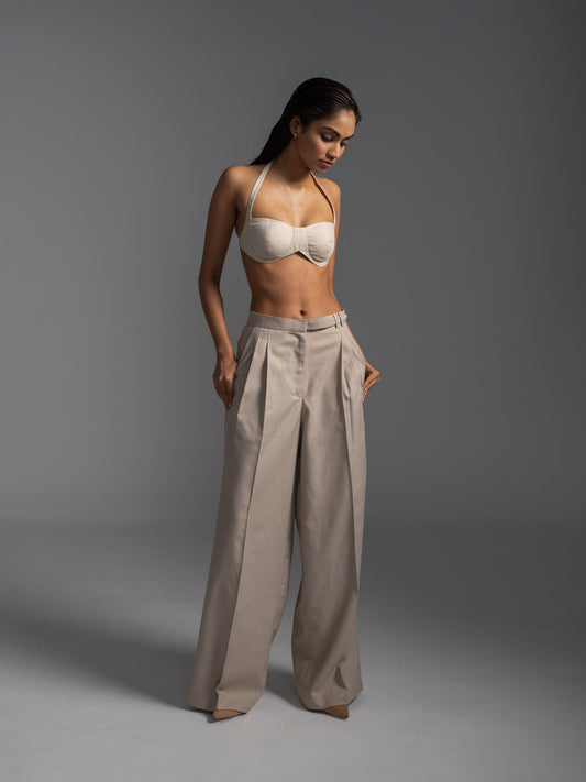 OFF BEAT EDGE BRALETTE + TROUSERS (CREME)