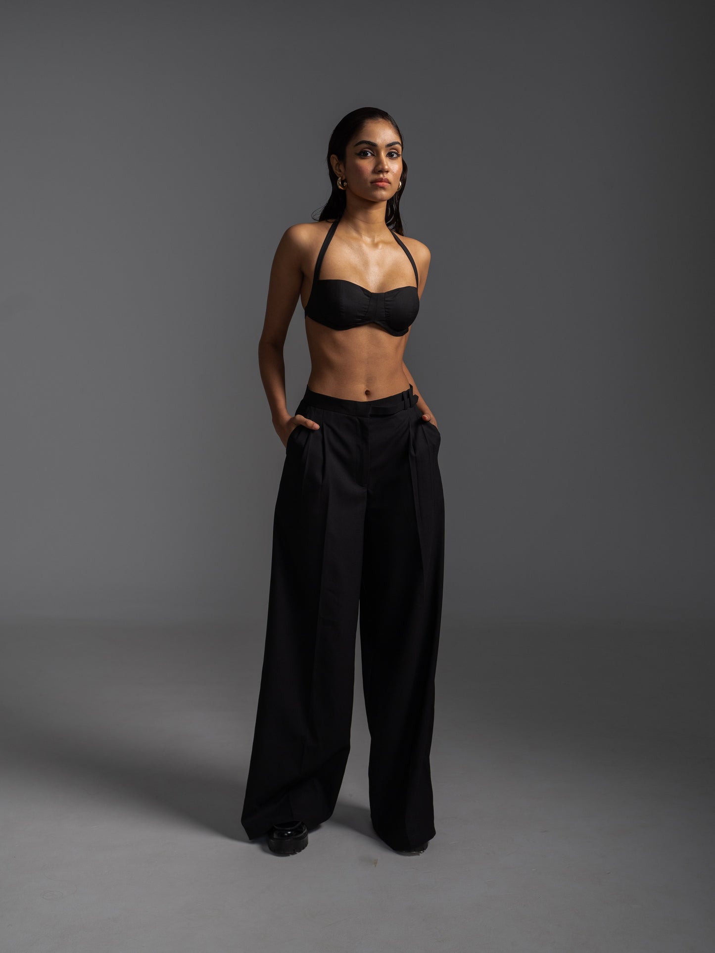 BELTED FLARE TROUSERS