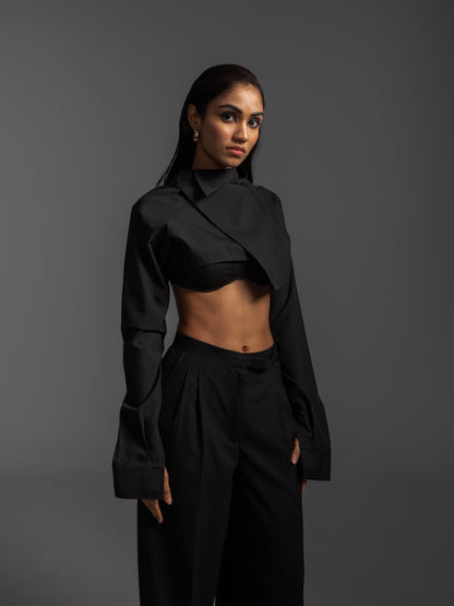 OFF BEAT EDGE BRALETTE + SHIRT (BLACK)