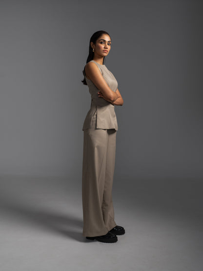 PINSTRIPE BEIGE SET (TOP + TROUSERS)