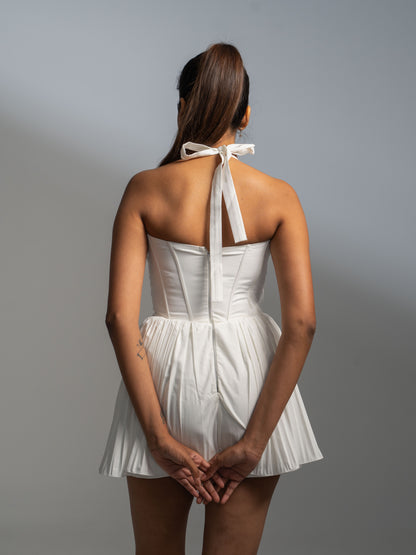 IVORY CORSET PLEATED DRESS