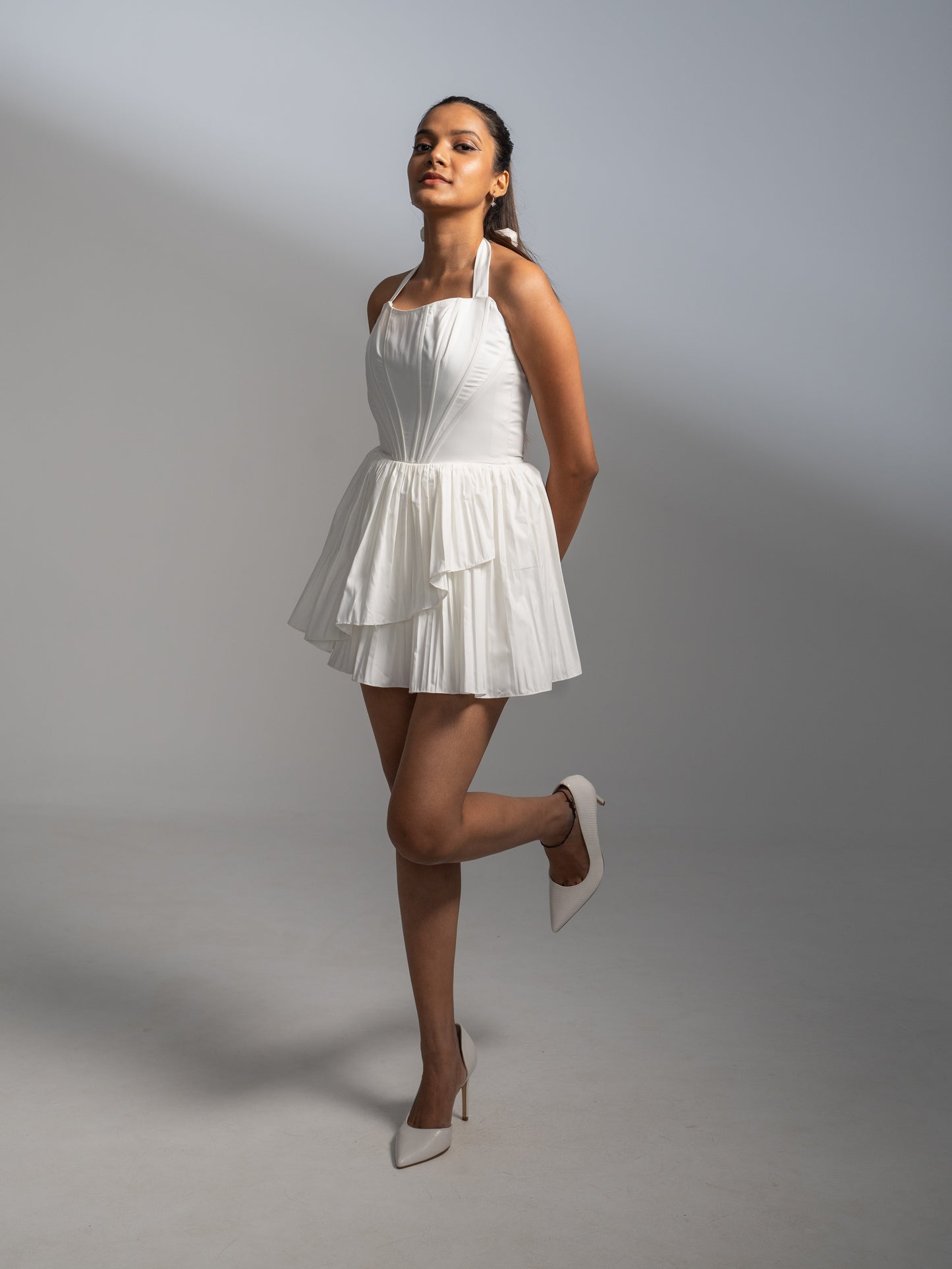 IVORY CORSET PLEATED DRESS