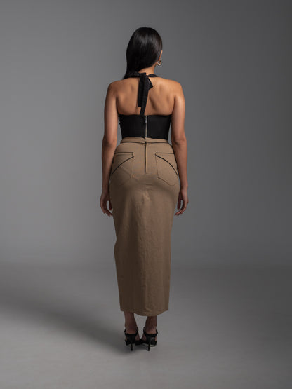 CHIC CAMEL STITCHED MIDI