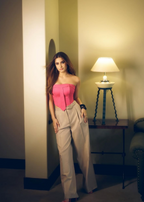 RASHA IN BELTED FLARE TROUSERS