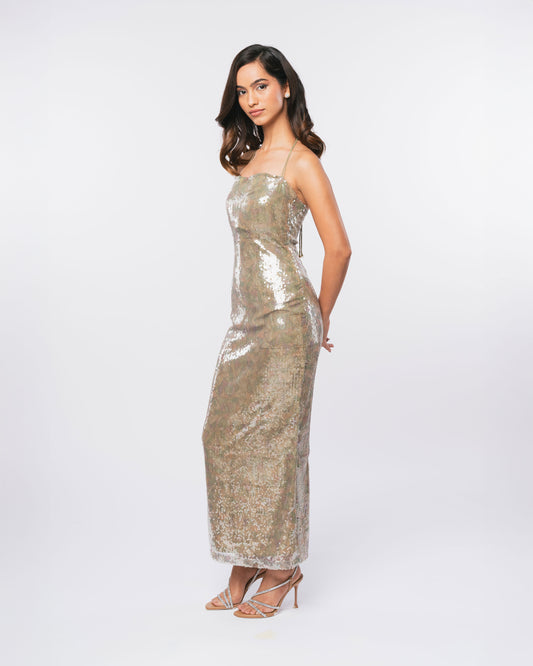 PISTACHIO GLOW SEQUIN DRESS