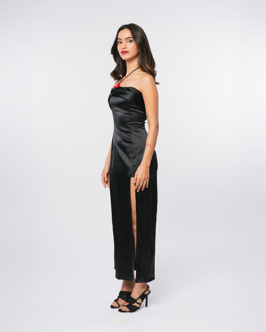 SATIN KISS DRESS - BLACK