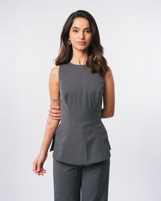 GREY PINSTRIPE TOP