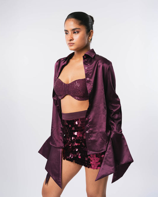 WINE SEQUIN SKIRT