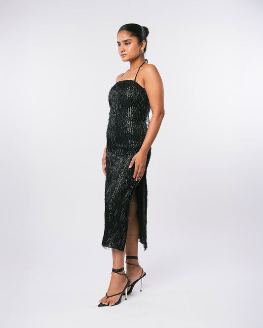 SEQUIN CASCADE DRESS