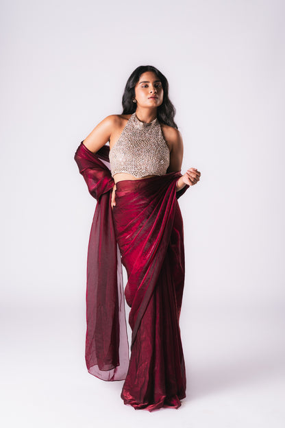 MAROON TISSUE SAREE