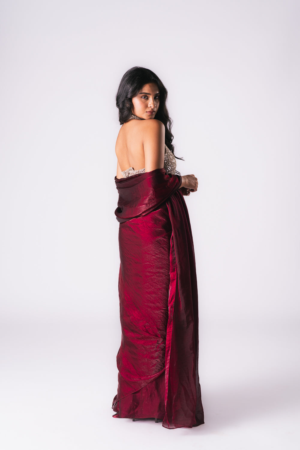 MAROON TISSUE SAREE