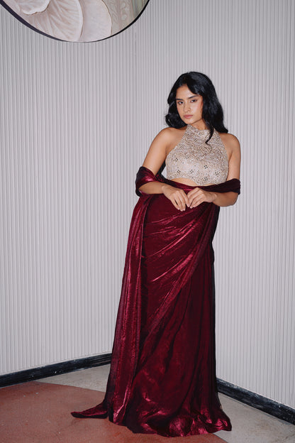 MAROON TISSUE SAREE