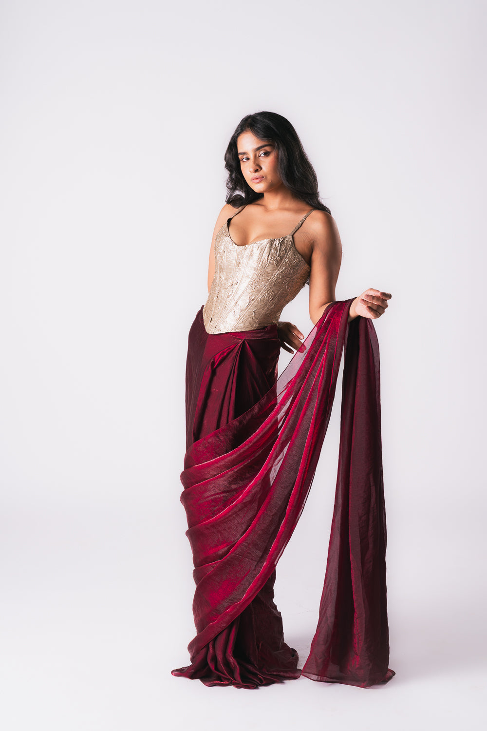 MAROON TISSUE SAREE