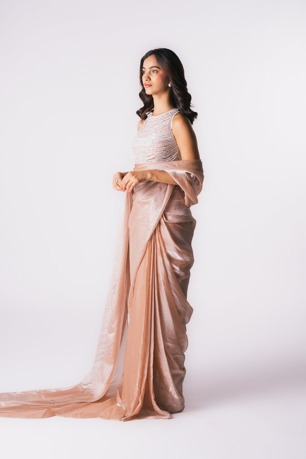 PEACH TISSUE SAREE