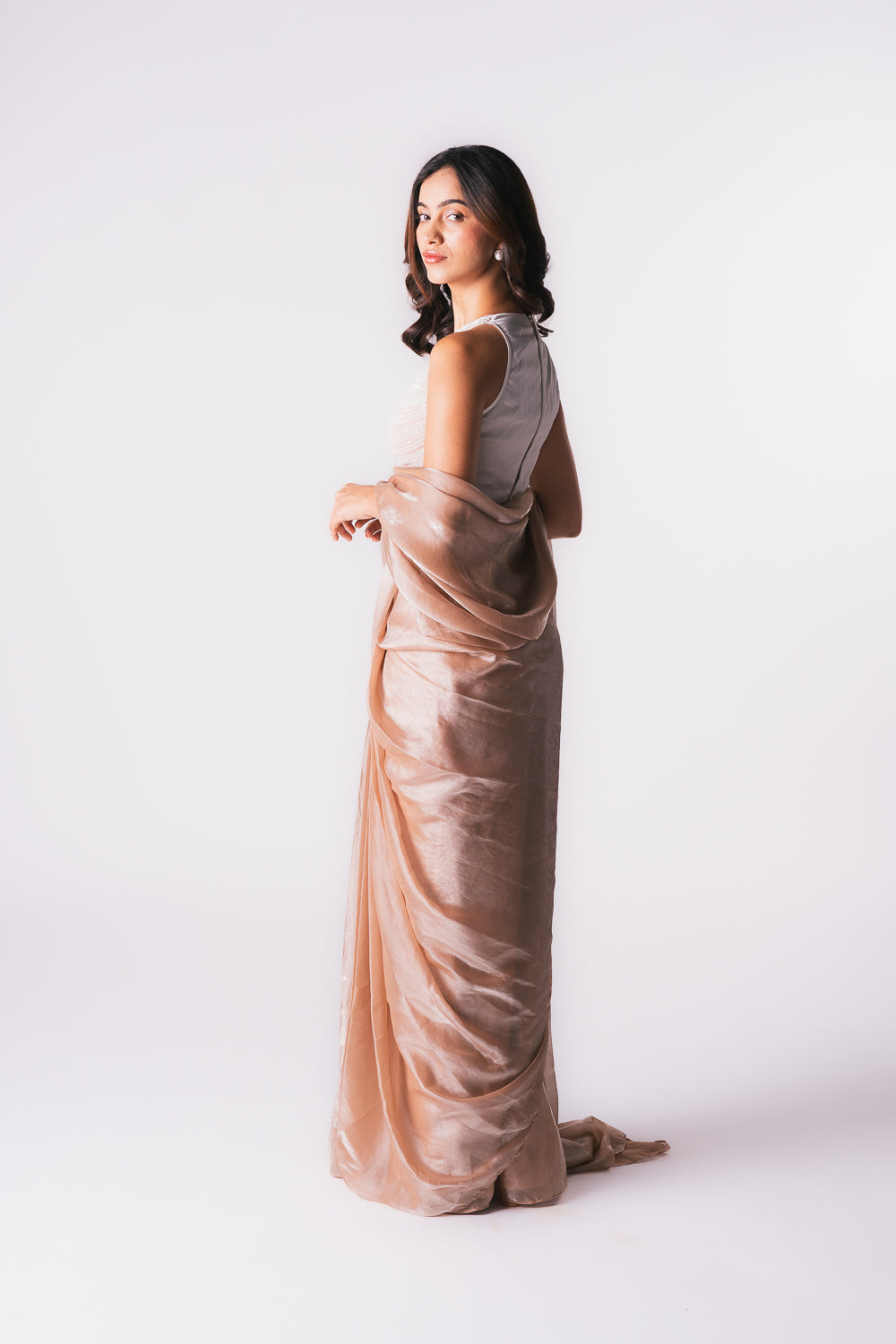 PEACH TISSUE SAREE