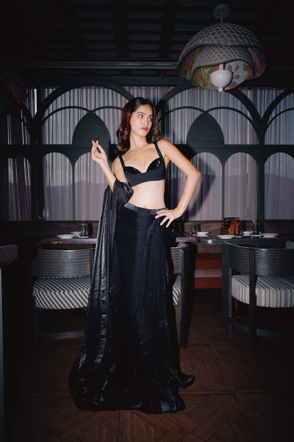 BLACK TISSUE SAREE